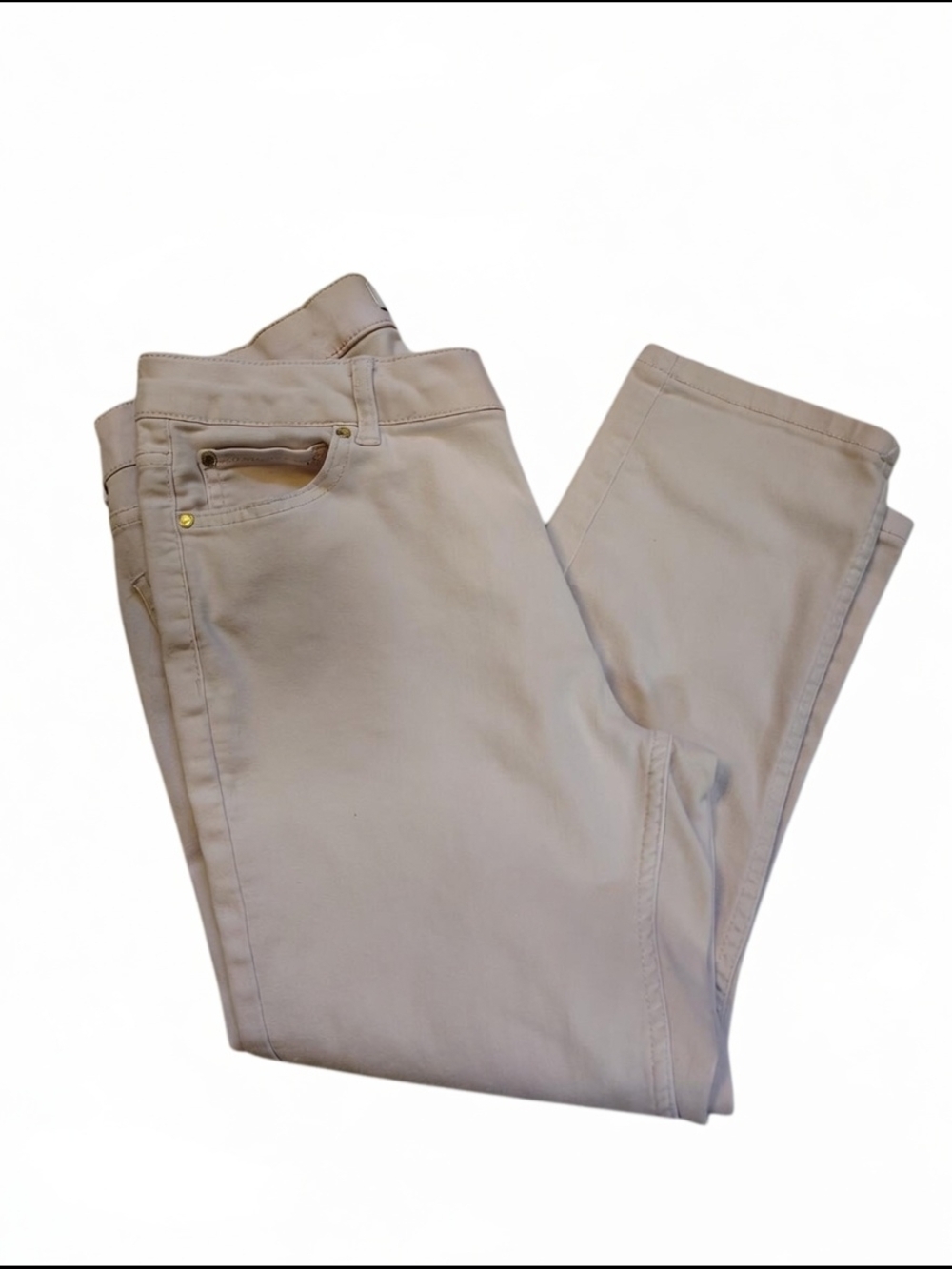 Ellen Tracy Cropped Cream Straight Leg Jeans Size 8